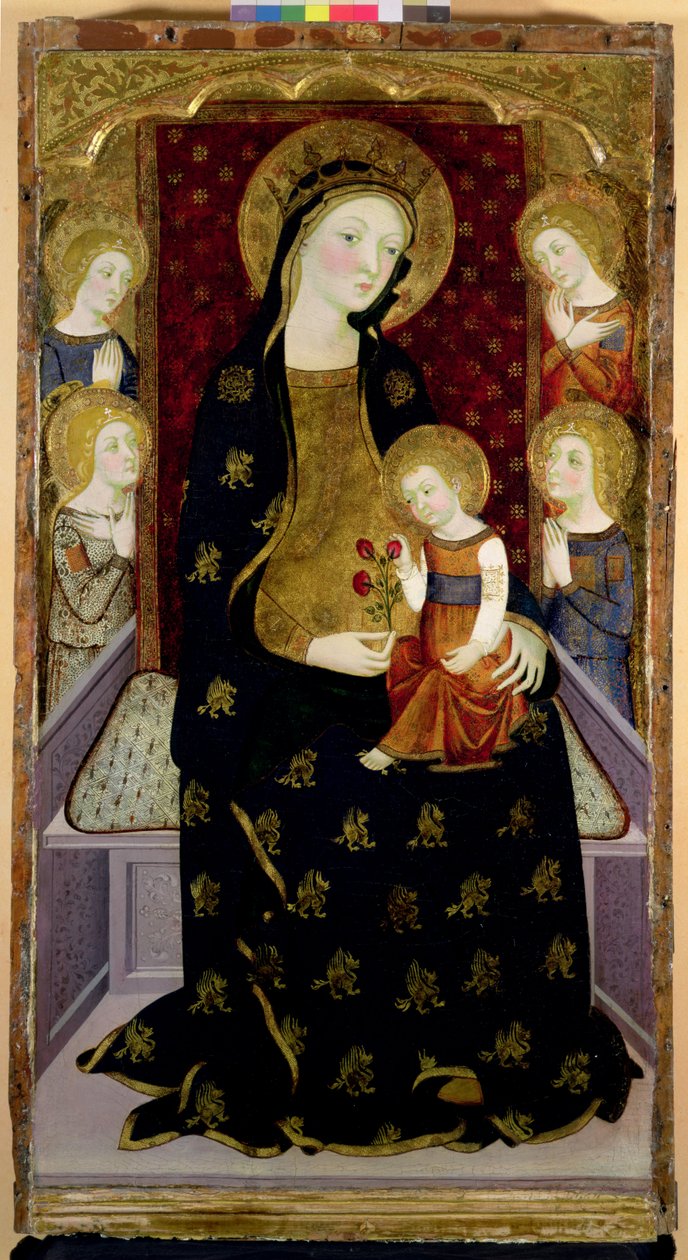 Madonna z Dzieciątkiem z aniołami, 1360 (tempera i złoty płatek na desce) autorstwa Jaume Serra