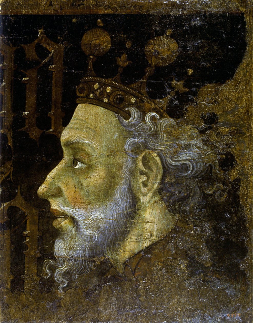 Alfonso V of Aragon dit le Magnanime - Alfonso V (1396-1458), King of Aragon - Obraz Jaume (Jaime) Mateu (1382-1452) - 1427 - Tempera na panelu - 56,3x45,3 - Narodowe Muzeum Sztuki Katalonii , Barcelona autorstwa Jaume Mateu
