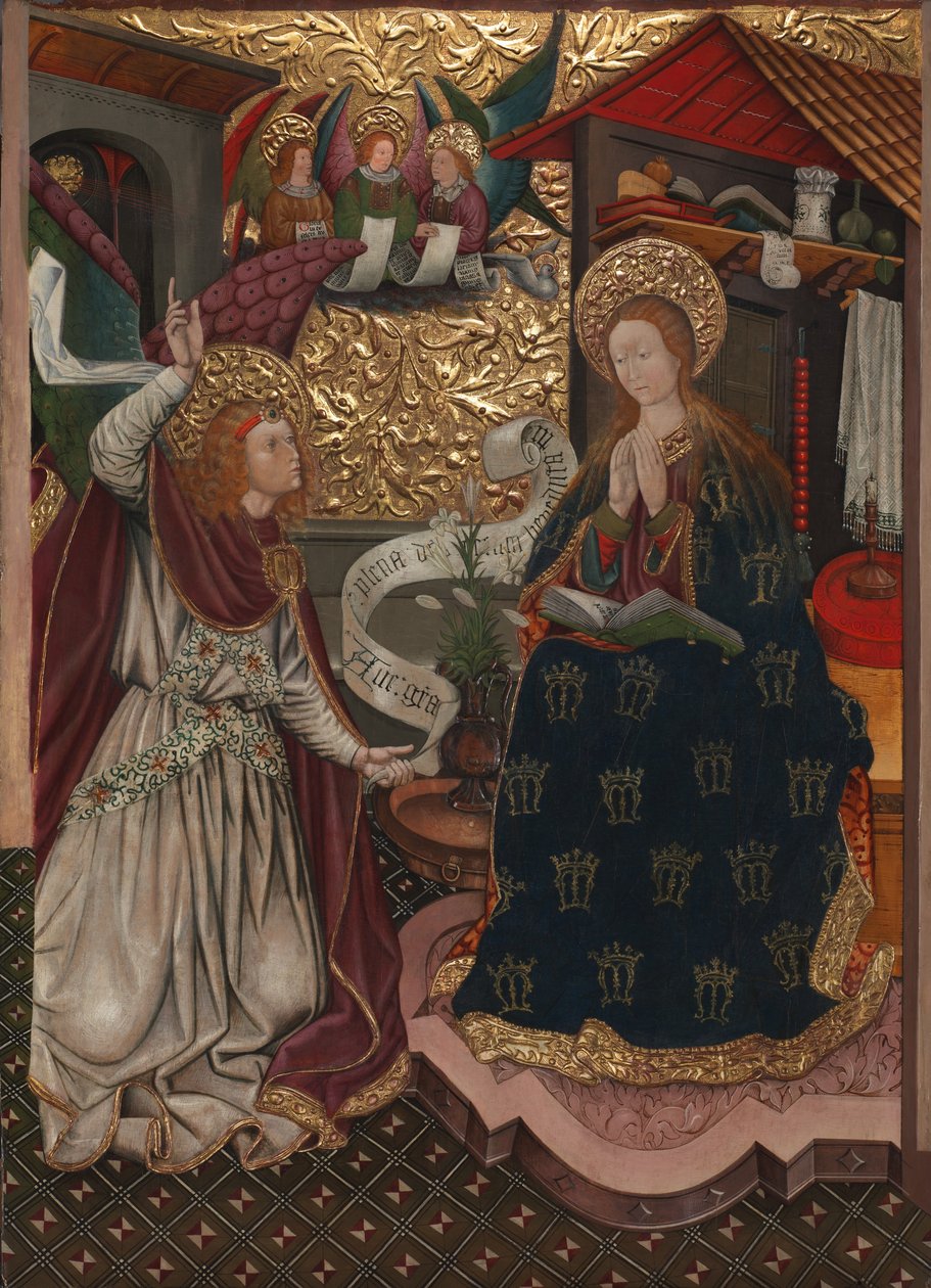 Zwiastowanie i Narodzenie Pańskie, ok. 1457 (olej, tempera i złoto na drewnianej płycie) autorstwa Jaume Ferrer