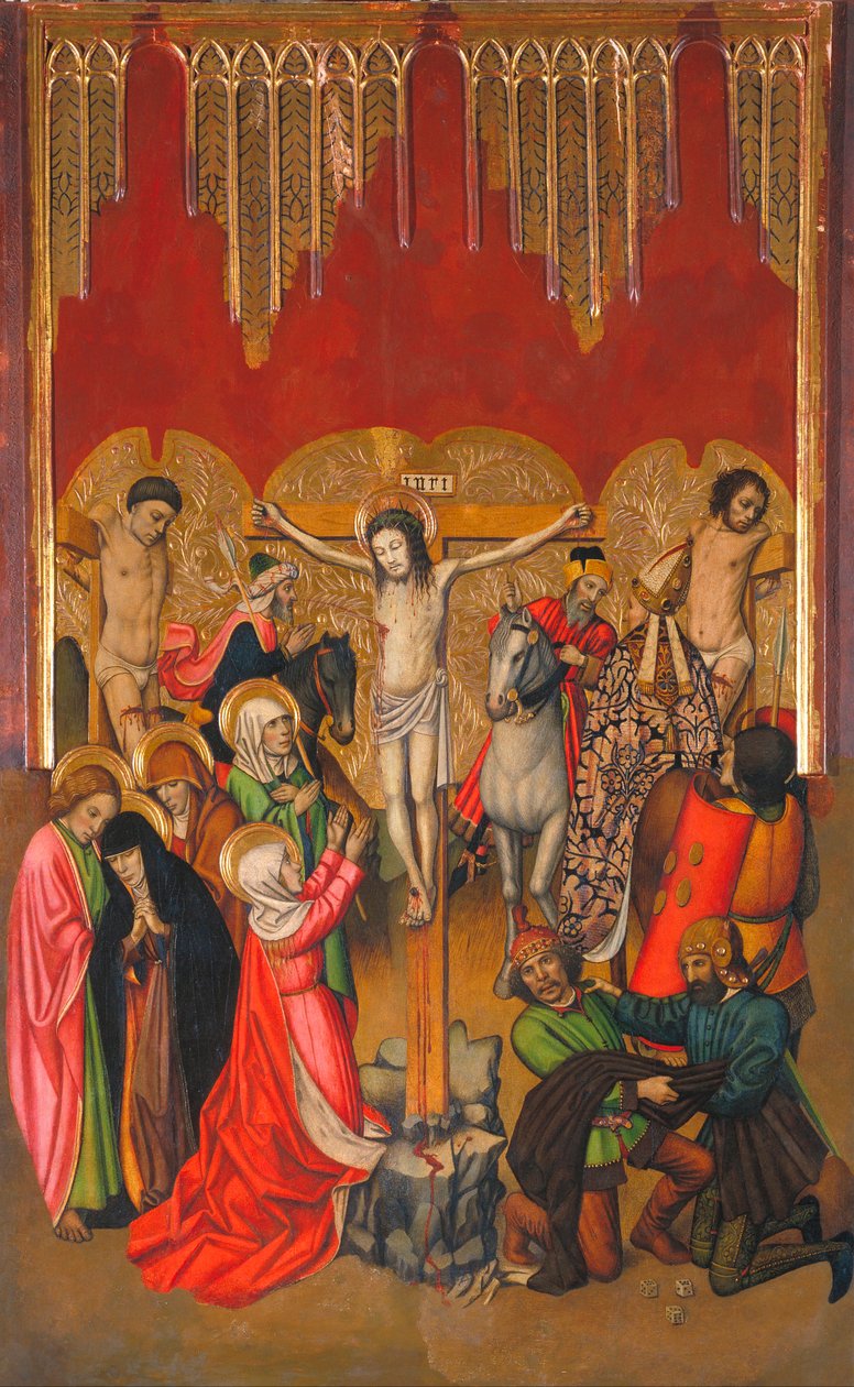 Calvaire - Kalwaria - Obraz Jaume (Jaime) Huguet (1412-1492) - 1455-1460 - Tempera na panelu - 214,4x136 - Narodowe Muzeum Sztuki Katalonii, Barcelona autorstwa Jaume Huguet