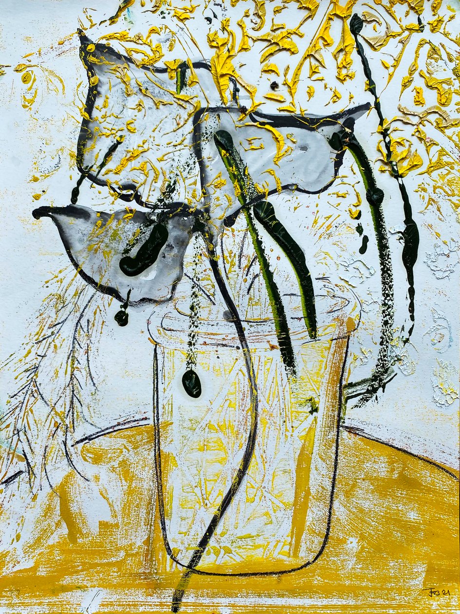 Fleur De Sel No. 08 Gold Black White Monotype, 2021 (olej na papierze) autorstwa Jay Batlle