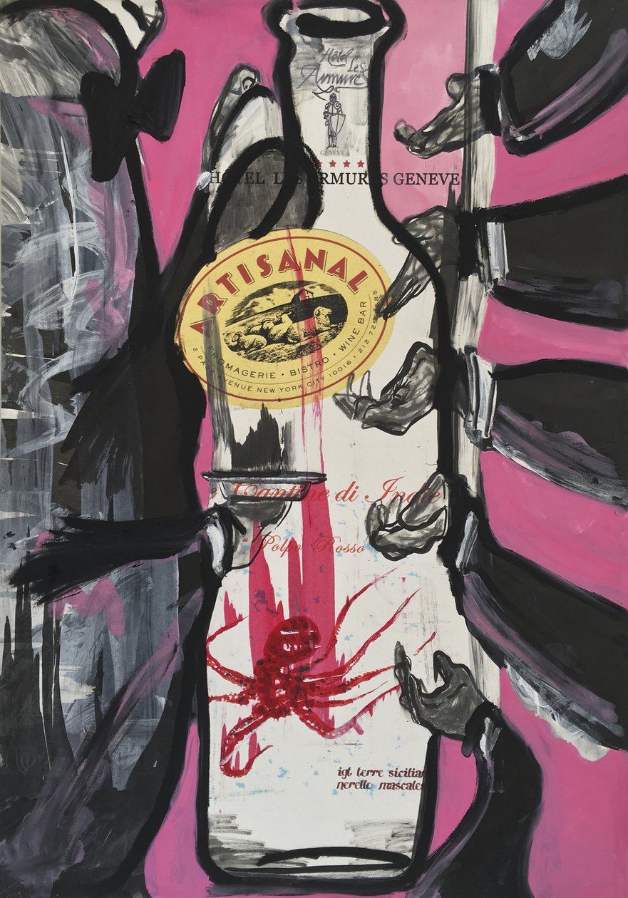 The Pink Slip, 2016 (mieszane media na papierze akwarelowym zamontowanym na panelu z przepisem na odwrocie) autorstwa Jay Batlle