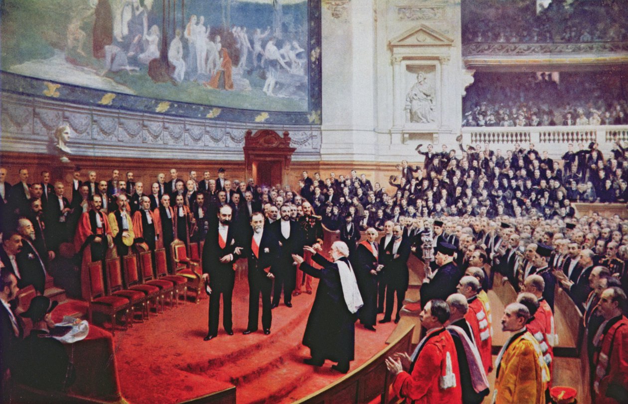 Jubileusz Ludwika Pasteura (1822-95) na Sorbonie, 27 grudnia 1892, z „Chanteclair”, 1923 autorstwa Jean Andre Rixens