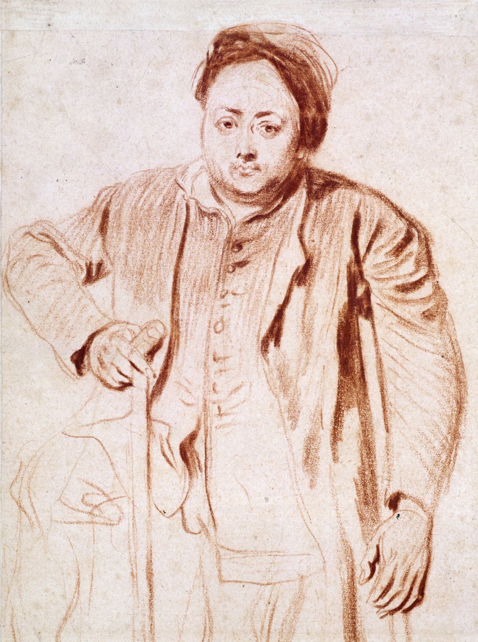 2266 Antonie de la Rogue, Człowiek o kulach, ok. 1714 (kreda na papierze) autorstwa Jean Antoine Watteau