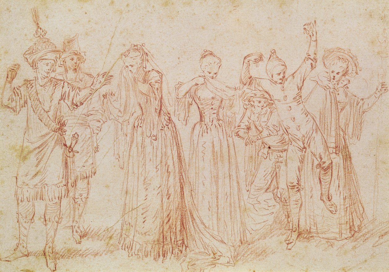 Grupa aktorów komiksowych i tragicznych autorstwa Jean Antoine Watteau