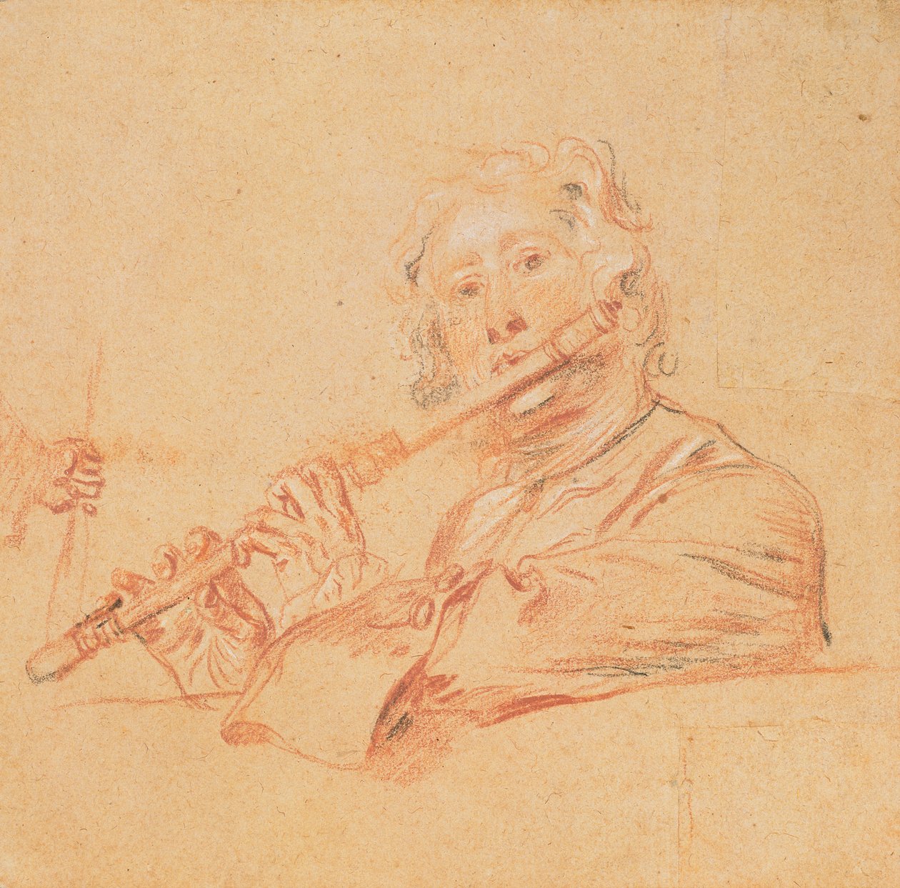 Mężczyzna grający na flecie, ok. 1710 (`aux trois crayons