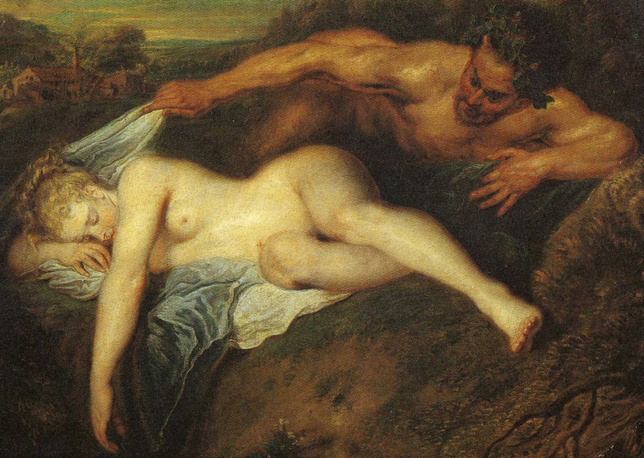 Nimfa i Satyr, znane również jako Jowisz i Antyopa, szczegół autorstwa Jean Antoine Watteau