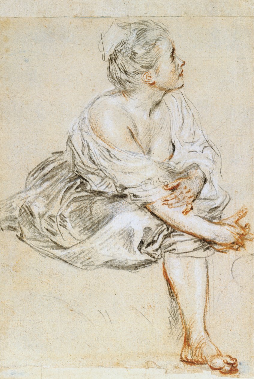 Siedząca młoda kobieta autorstwa Jean Antoine Watteau