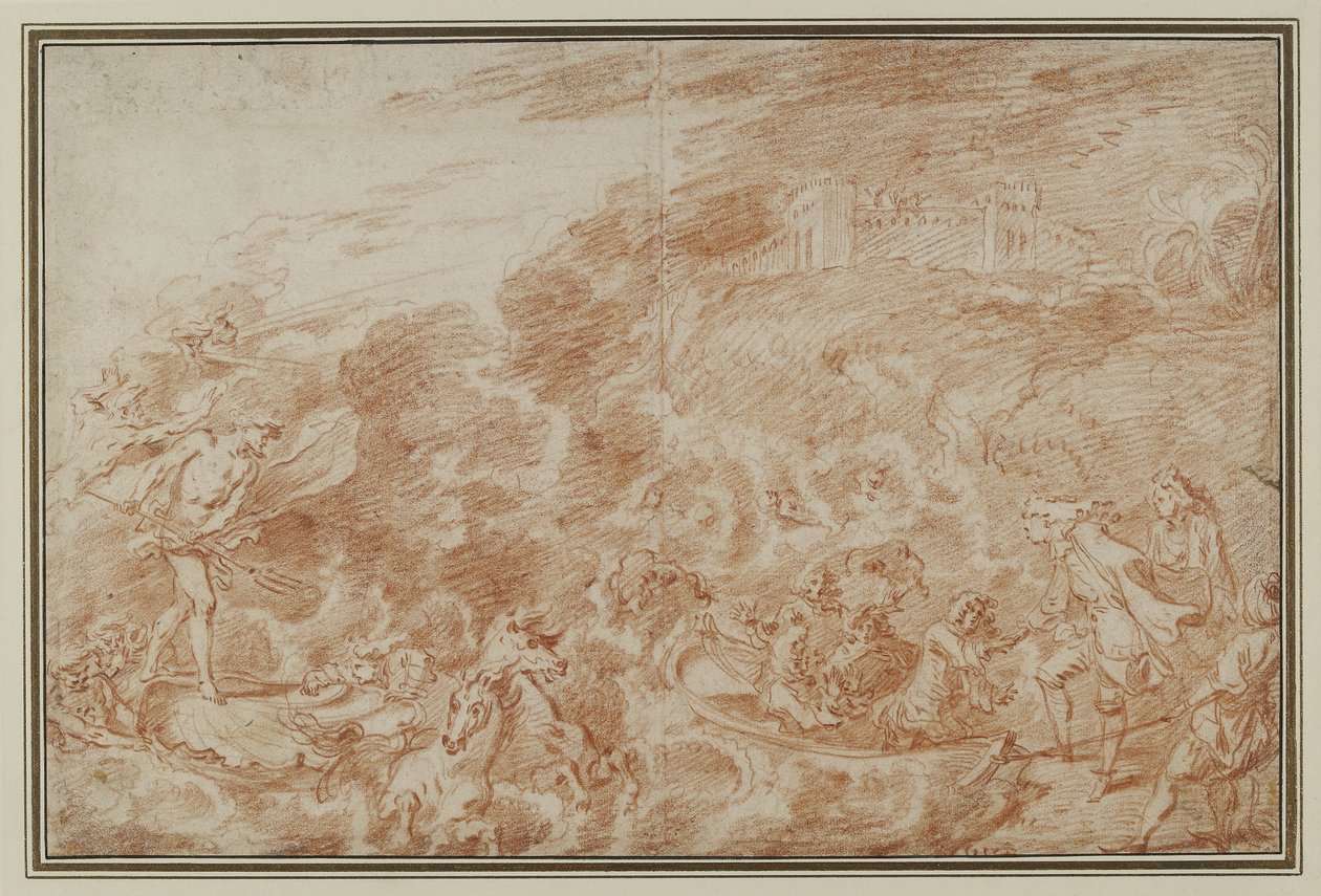 Burza na morzu (czerwona kreda na papierze) autorstwa Jean Antoine Watteau