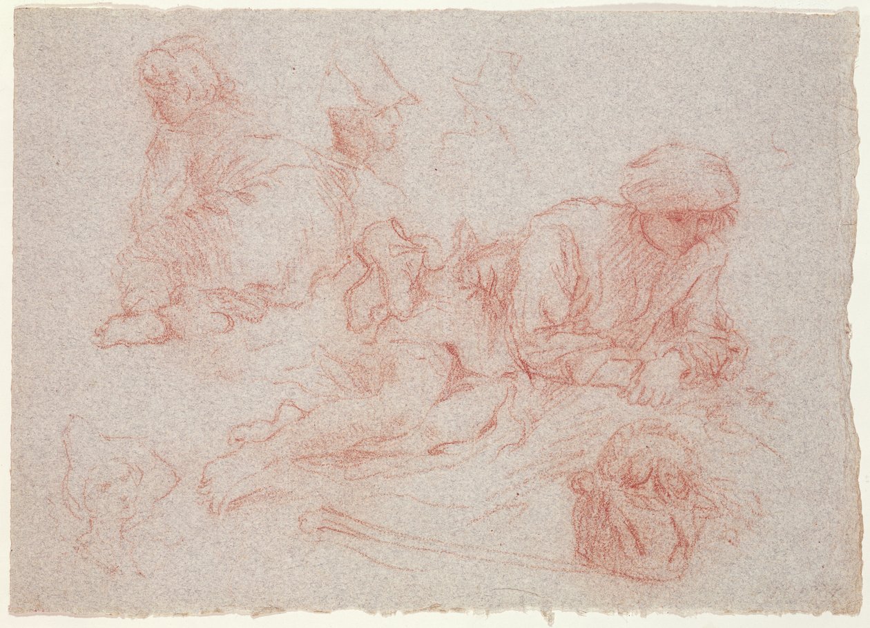 Studium leżącego mężczyzny (czerwona kreda na papierze) autorstwa Jean Antoine Watteau