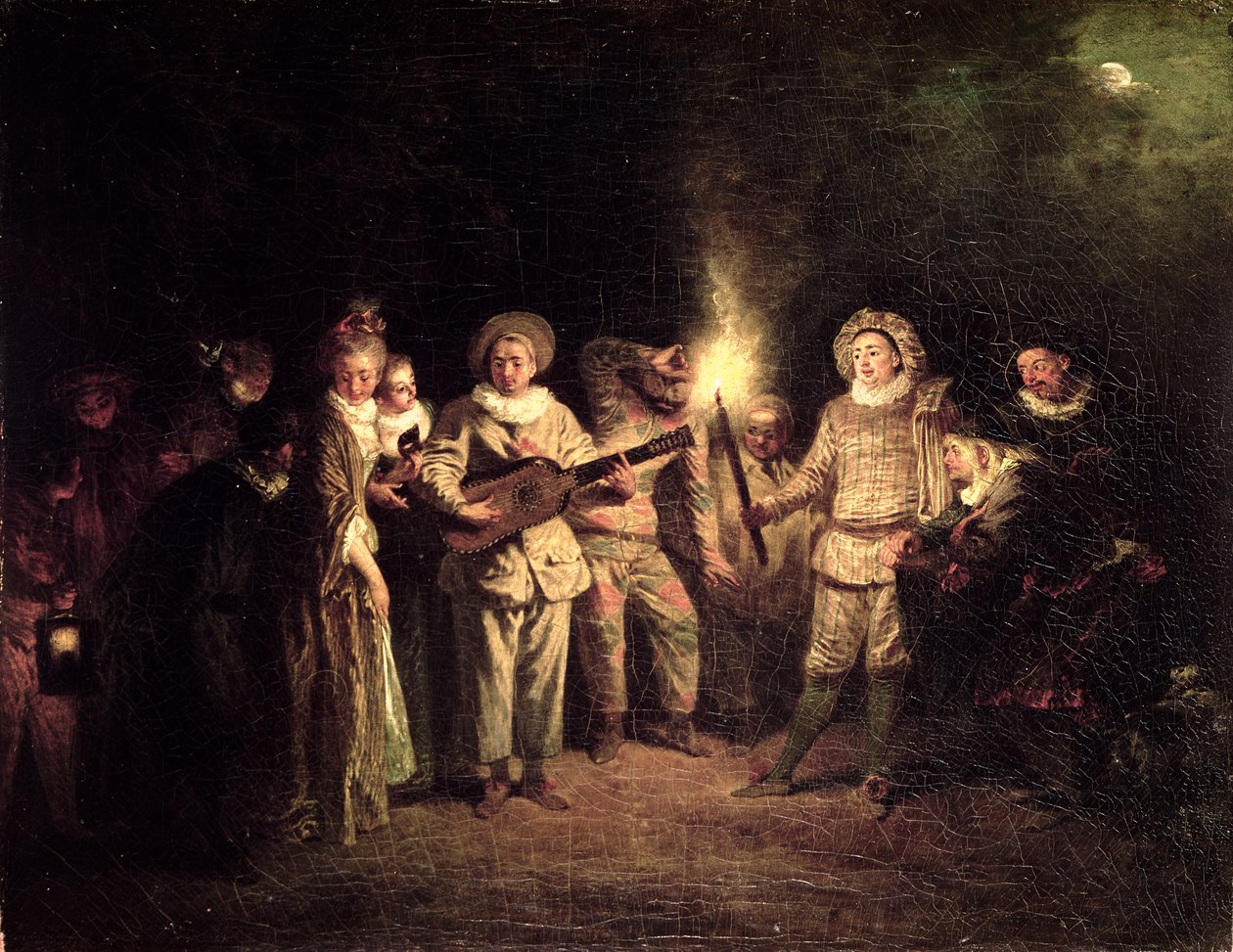 Komedia włoska, ok. 1716 autorstwa Jean Antoine Watteau