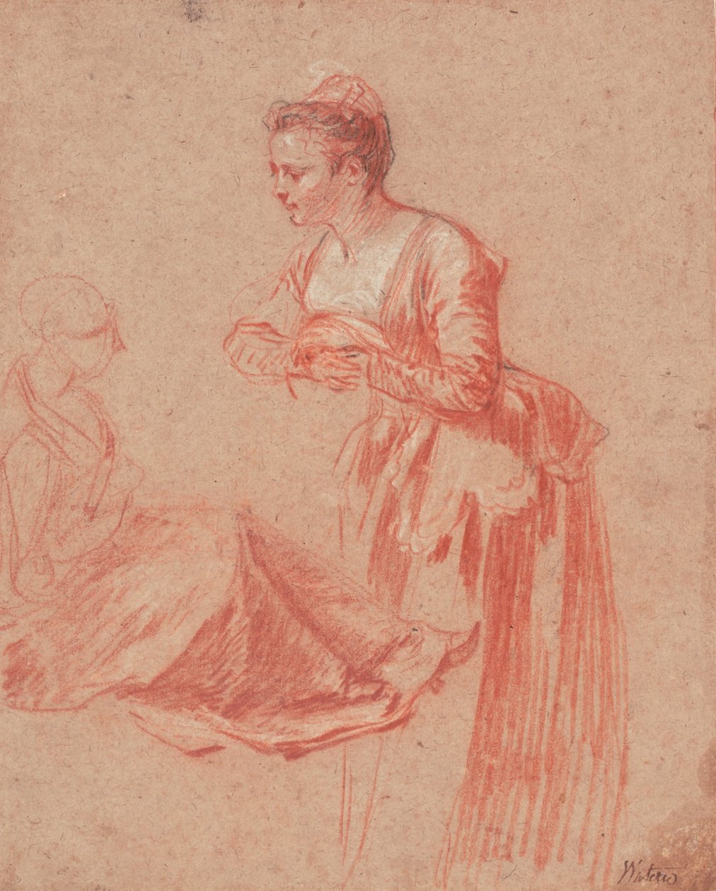 Dwa studia postaci młodej kobiety, 1715-1717 autorstwa Jean Antoine Watteau