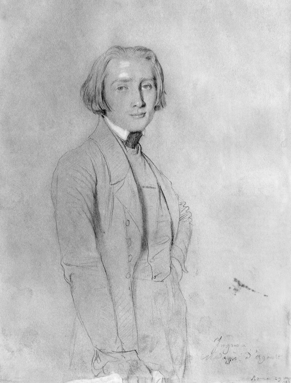 Franciszek Liszt (1811-86) Rzym, 29 maja 1839 (grafitowe i białe refleksy na papierze) autorstwa Jean Auguste Dominique Ingres