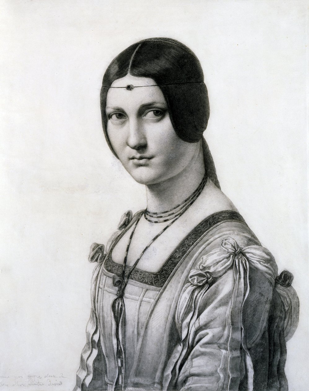 La Belle Ferronniere (czarna kreda i pranie na papierze) autorstwa Jean Auguste Dominique Ingres