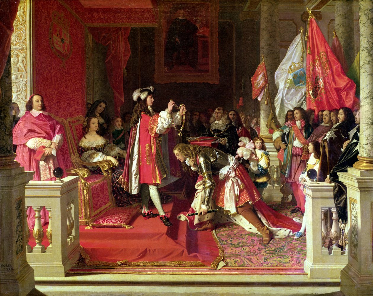 Hiszpański Filip V mianuje marszałka Jamesa Fitzjamesa, księcia Berwick, kawalerem Złotego Runa po bitwie pod Almansa, 1818 r. autorstwa Jean Auguste Dominique Ingres