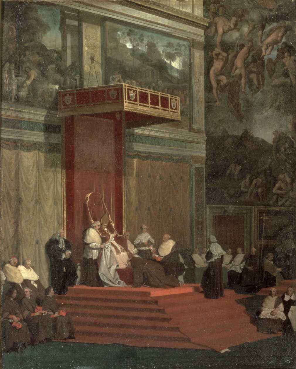 Papież Pius VII (Luigi Barnaba Chiaramonti) (1742-1823) uczęszczający do kaplicy, 1820 autorstwa Jean Auguste Dominique Ingres