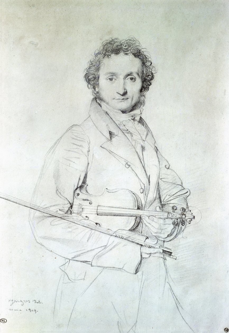 Portret Niccolo Paganiniego (1782-1840) 1819 (ołówek na papierze) autorstwa Jean Auguste Dominique Ingres