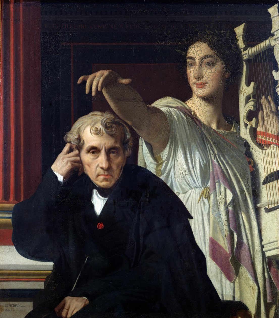 Portret włoskiego kompozytora Cherubiniego (1760-1842) i muza poezji lirycznej, 1842 autorstwa Jean Auguste Dominique Ingres