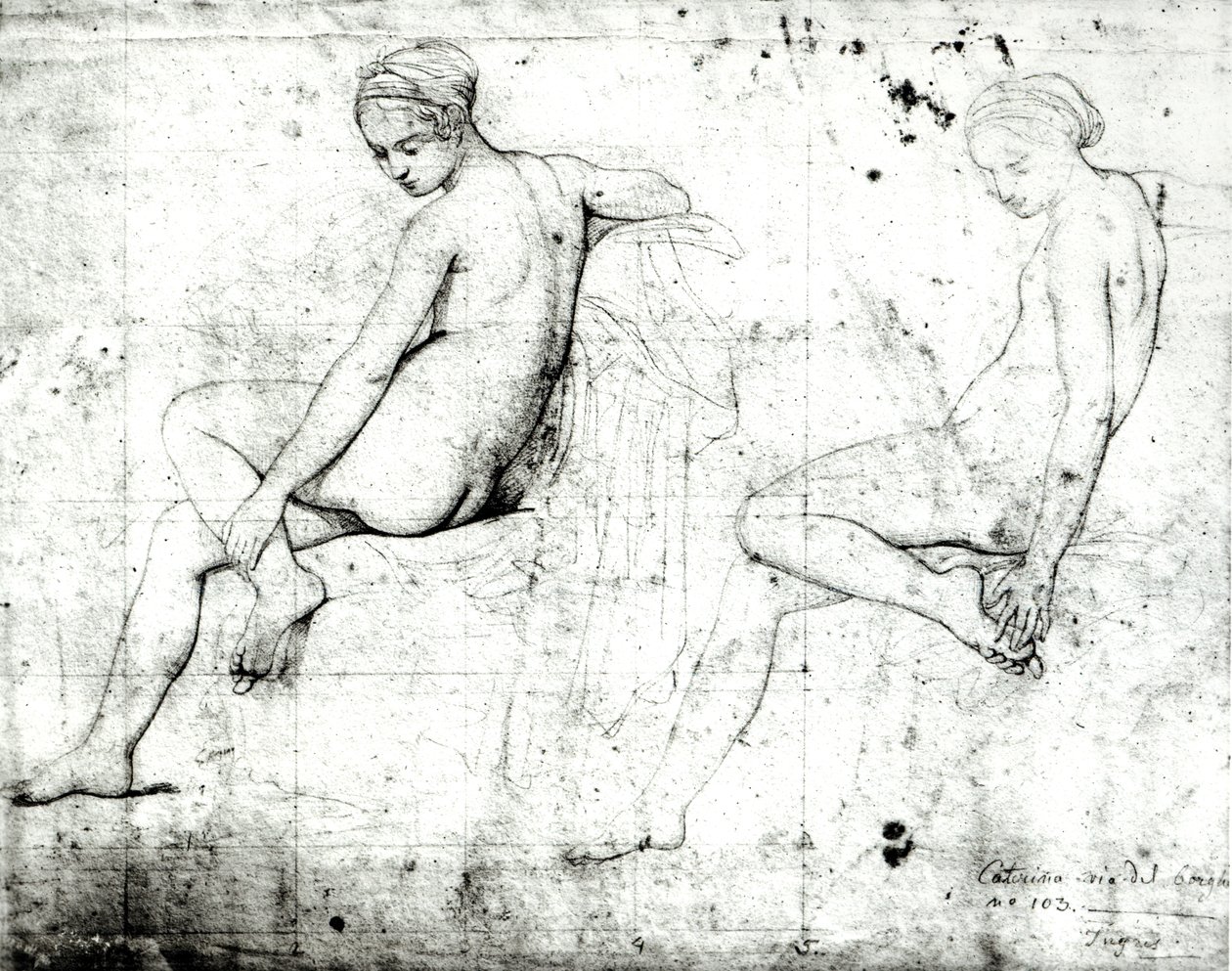 Studium do łaźni tureckiej (grafit na papierze) autorstwa Jean Auguste Dominique Ingres