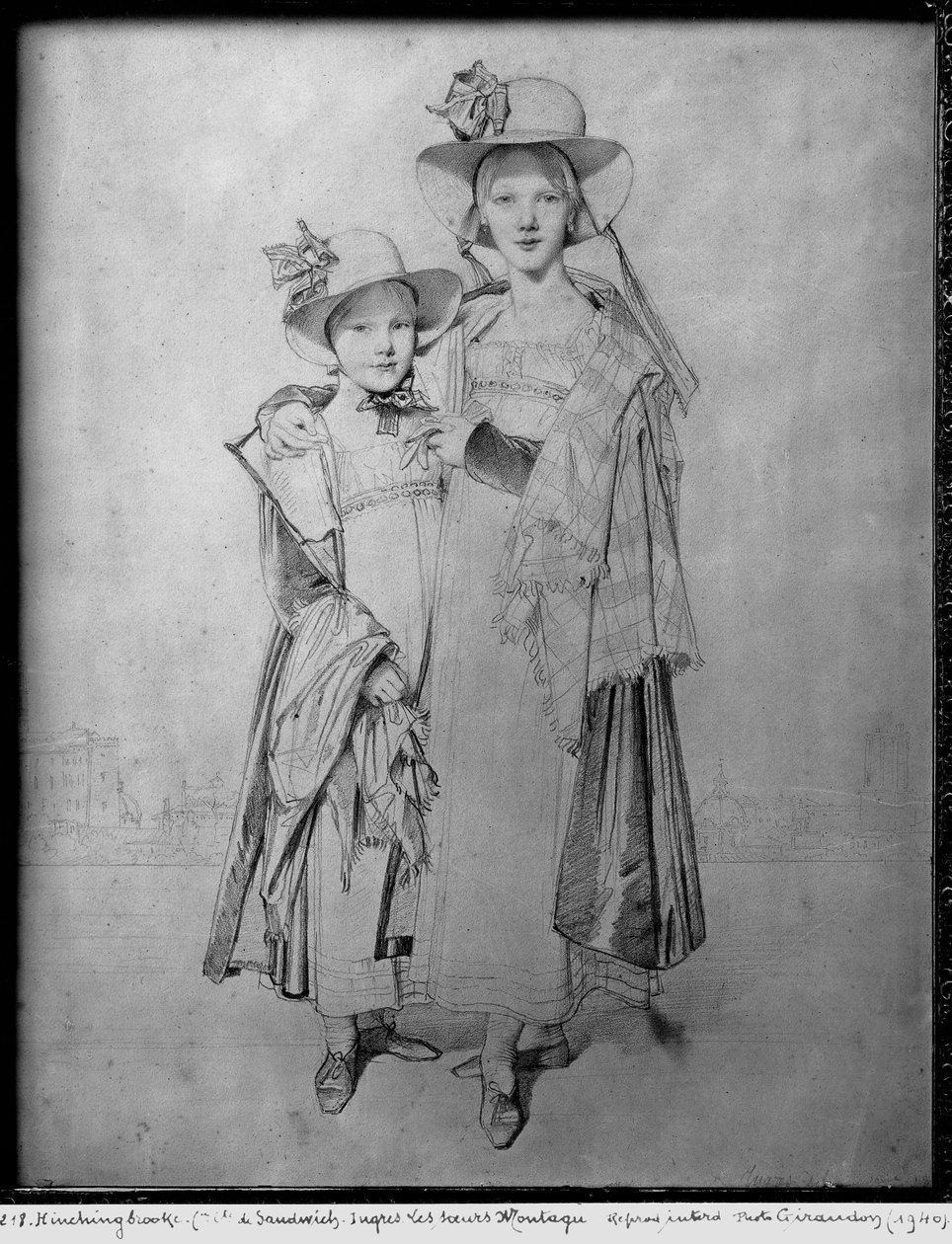 Siostry Montagu w Rzymie, 1815 (grafit na papierze) autorstwa Jean Auguste Dominique Ingres