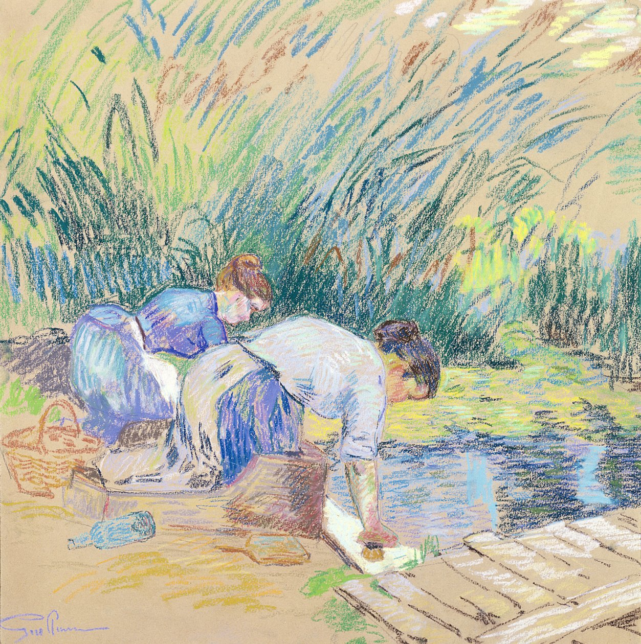Dwie Praczki (pastel na papierze) autorstwa Jean Baptiste Armand Guillaumin