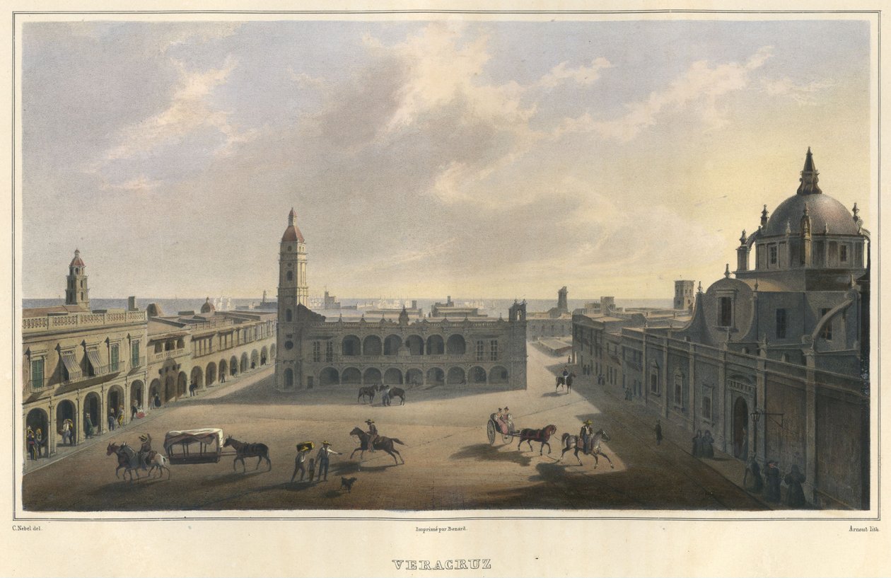 Widok na główny plac Veracruz, Meksyk, 1829-1834 autorstwa Jean Baptiste Arnout