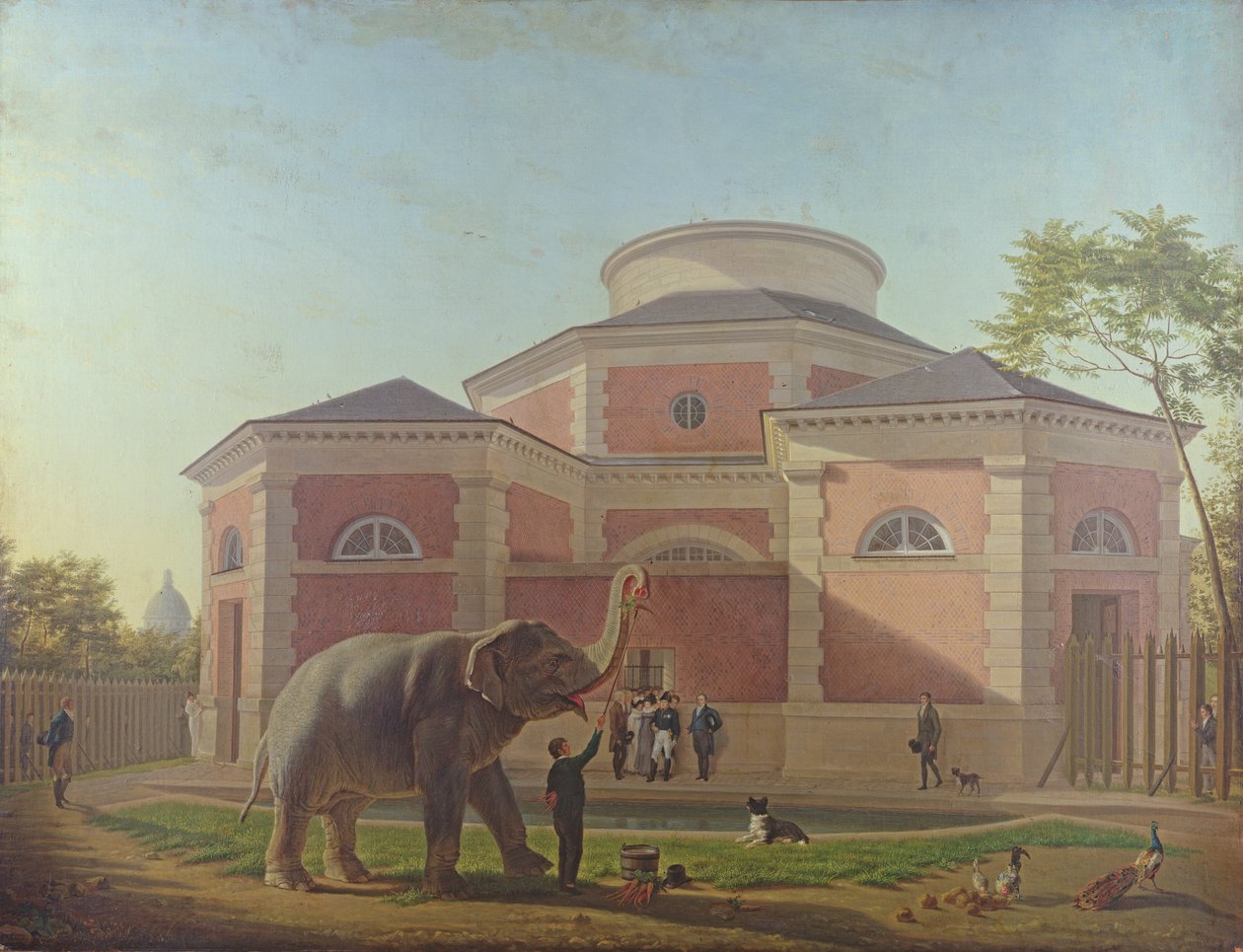 Książę i księżna de Berry odwiedzający słonia w Jardin des Plantes w Paryżu, 1817 r. autorstwa Jean Baptiste Berre