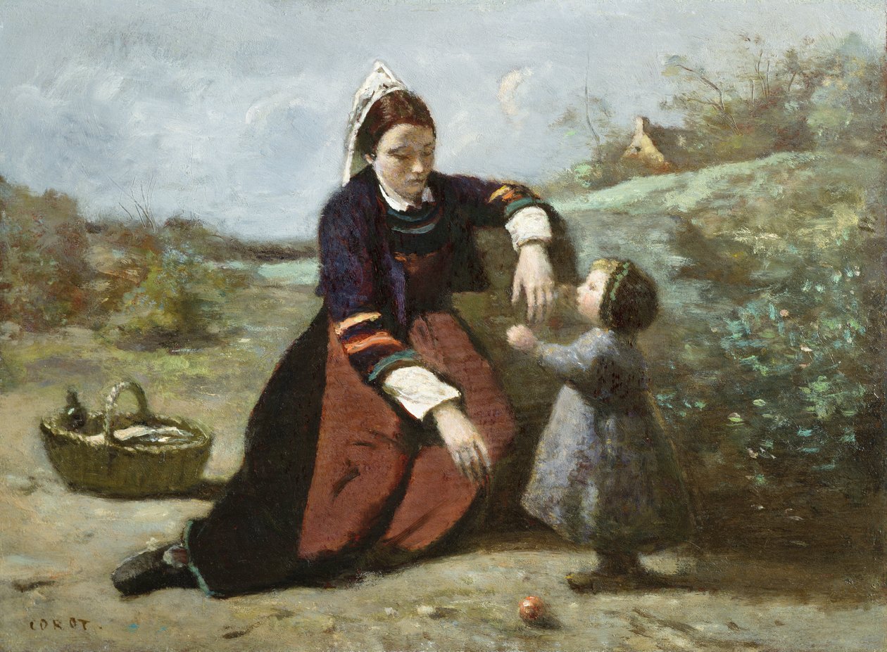 Bretonka i jej mała dziewczynka, 1855-65 autorstwa Jean Baptiste Camille Corot