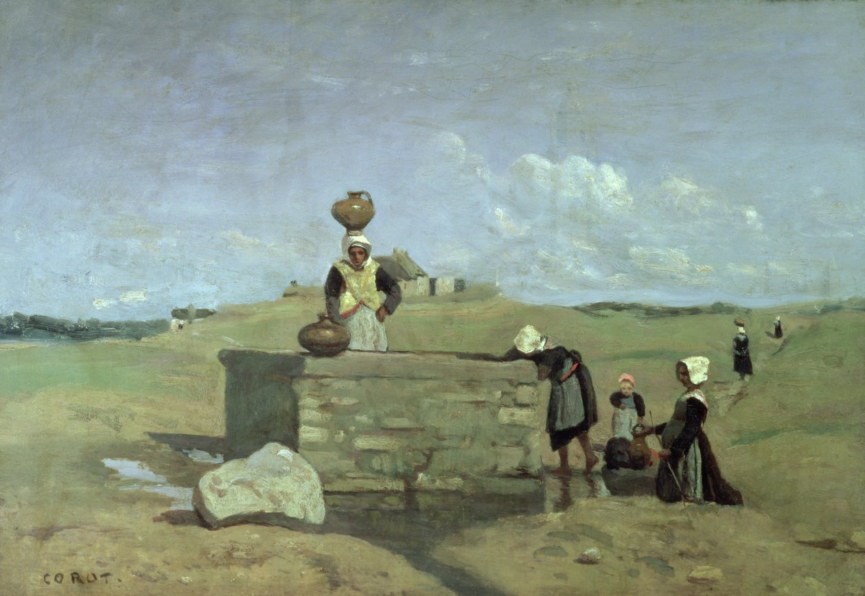 Bretońskie kobiety przy studni niedaleko Batz, ok. 1842 r. autorstwa Jean Baptiste Camille Corot