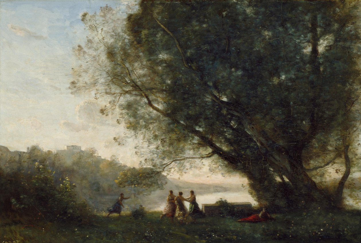 Taniec pod drzewami nad brzegiem jeziora, 1865-70 autorstwa Jean Baptiste Camille Corot