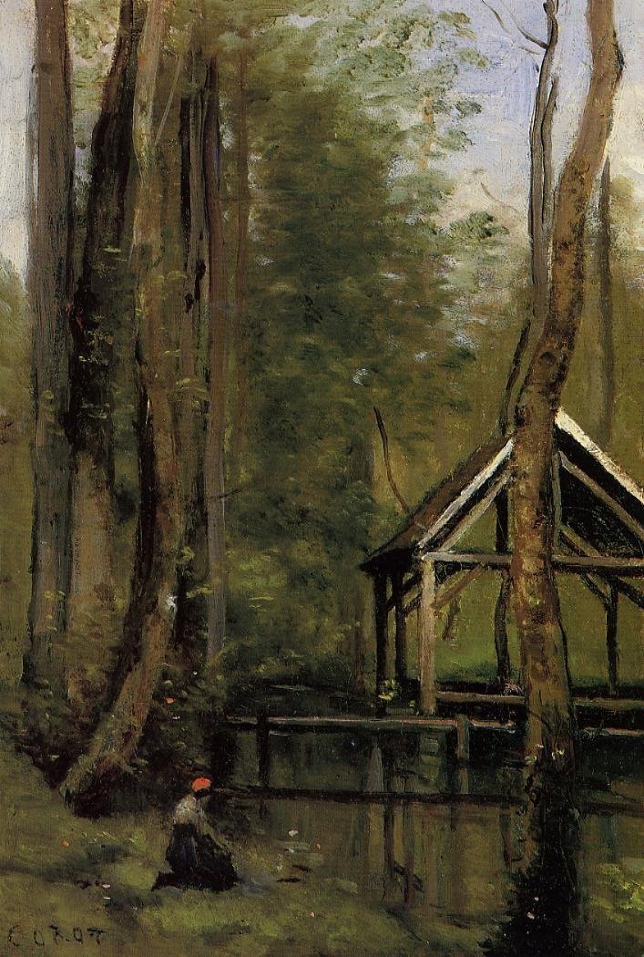 Szopa rybacka w Mathois w pobliżu Gournay en Bray autorstwa Jean Baptiste Camille Corot