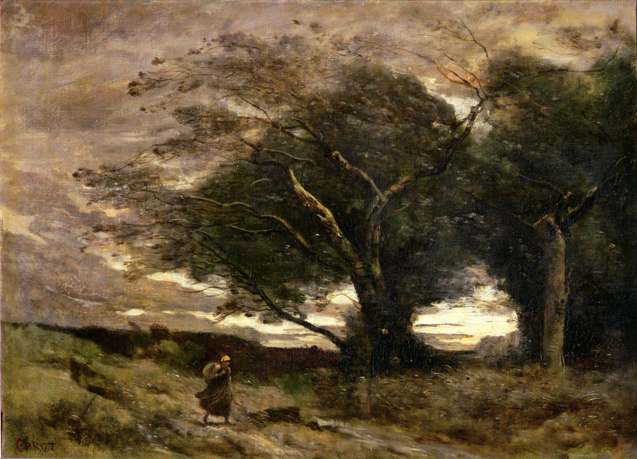 Podmuch wiatru, 1866 autorstwa Jean Baptiste Camille Corot