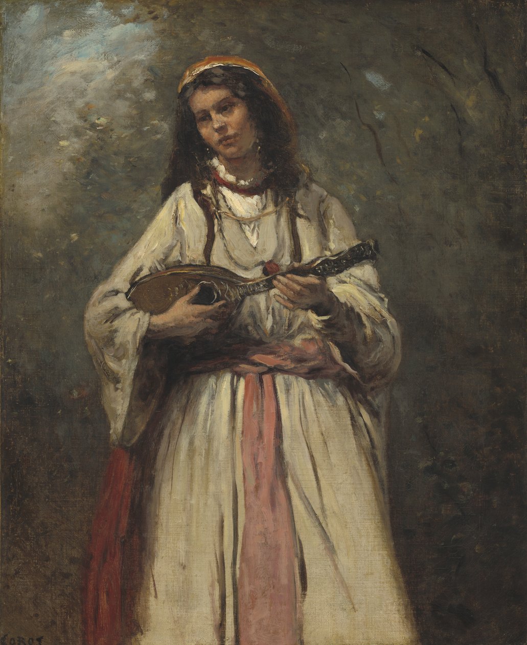 Gypsy Girl With Mandolin, ok. 1870 autorstwa Jean Baptiste Camille Corot