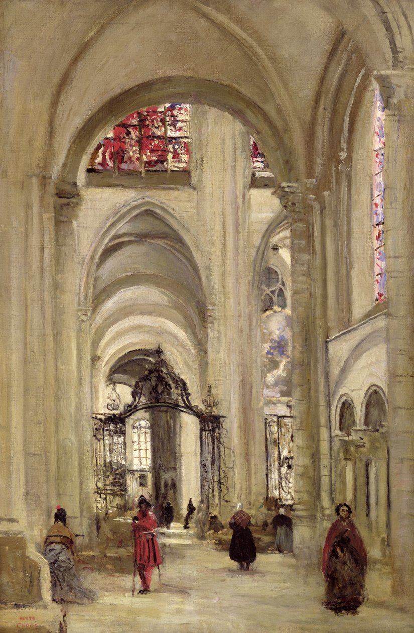 Wnętrze katedry St. Etienne, Sens, ok. 1874 r. autorstwa Jean Baptiste Camille Corot