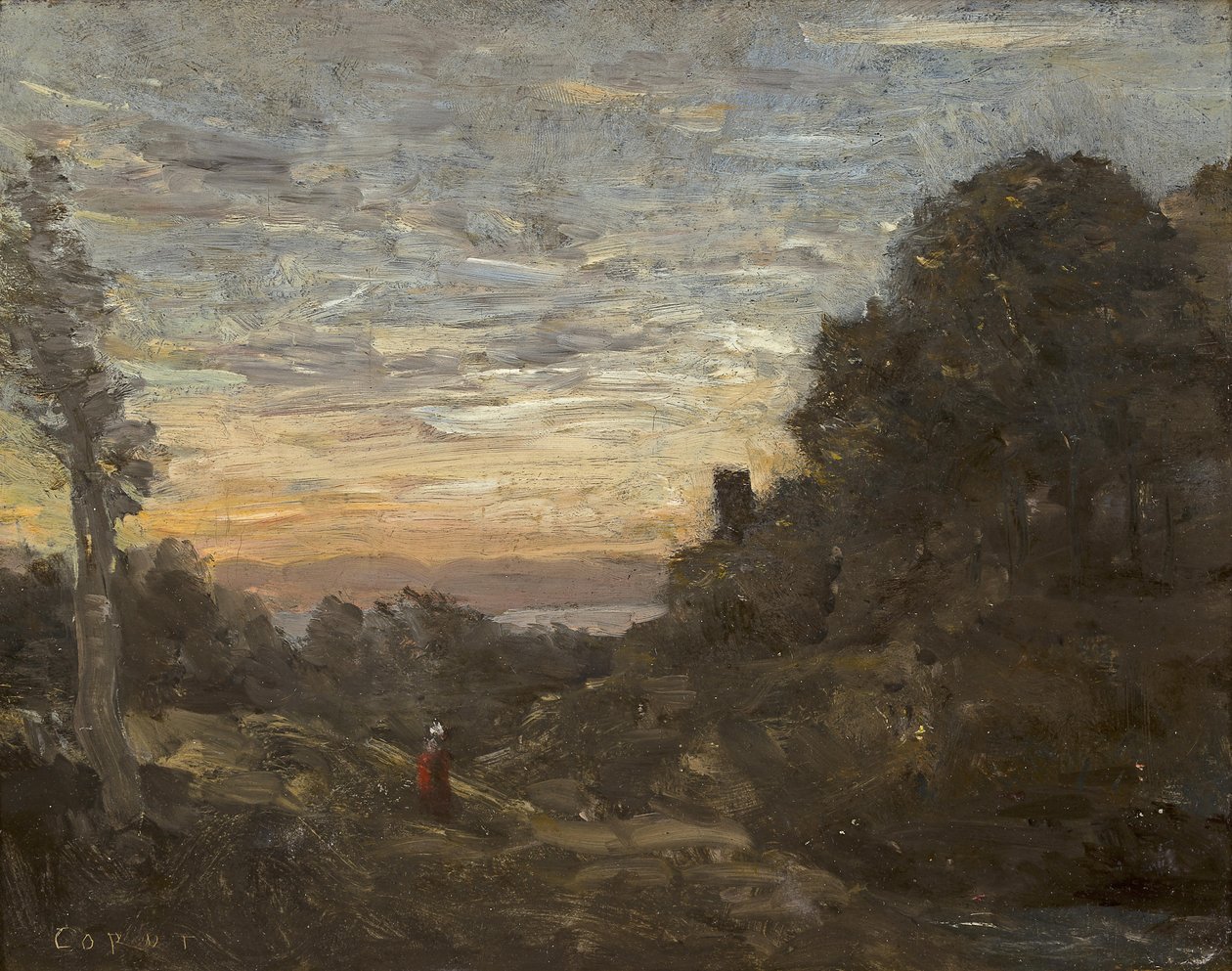 Wieża wśród drzew autorstwa Jean Baptiste Camille Corot