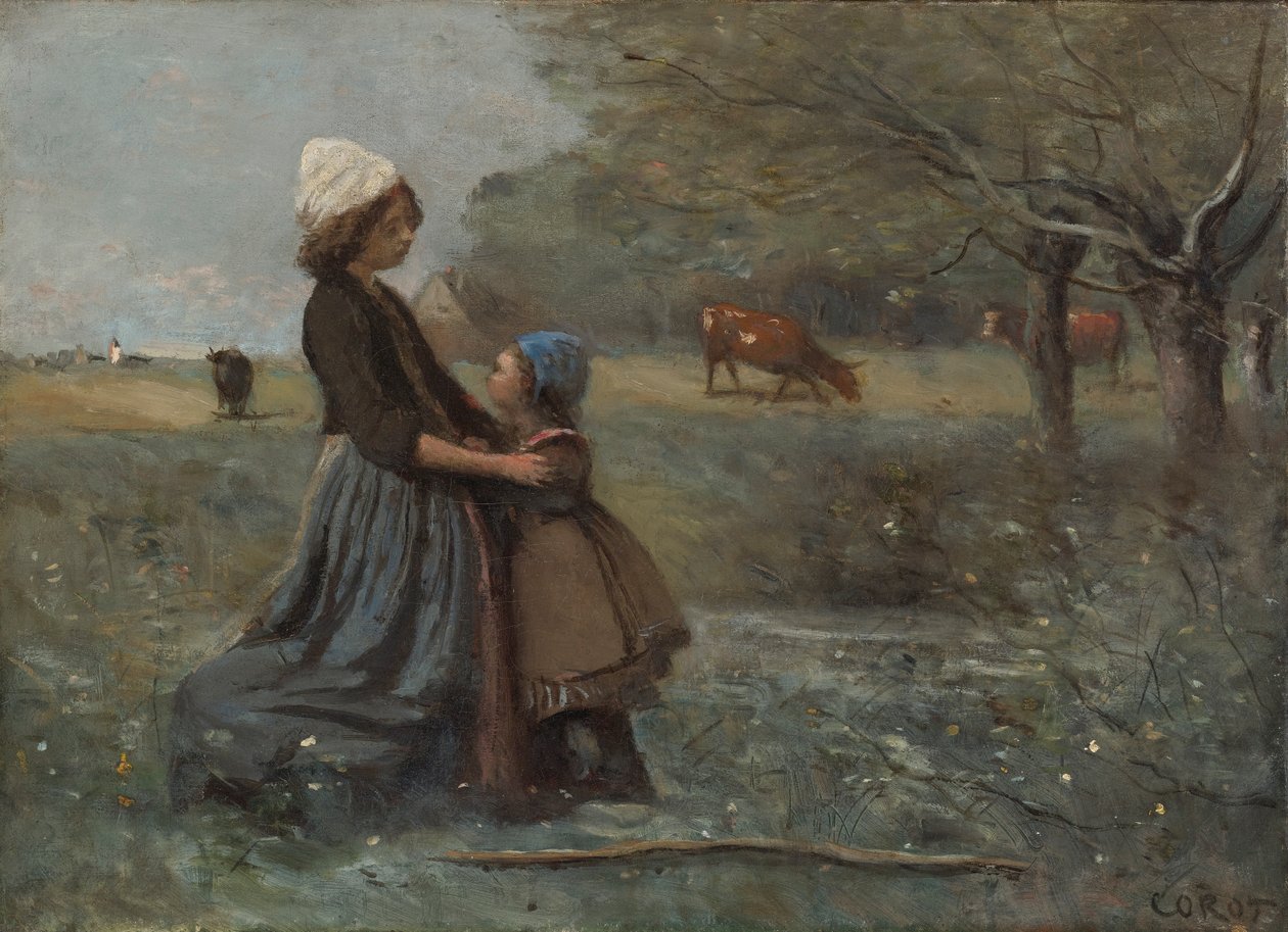 Dwie siostry na łące autorstwa Jean Baptiste Camille Corot
