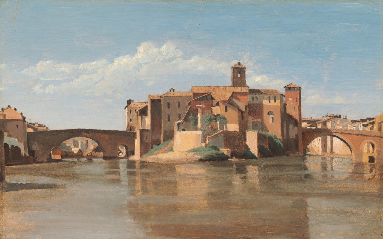 Wyspa i most San Bartolomeo, Rzym autorstwa Jean Baptiste Camille Corot