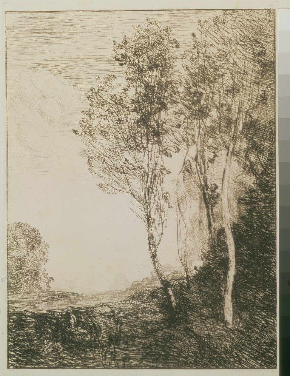 Pamięć Włoch, 1863 (sucha igła) autorstwa Jean Baptiste Camille Corot