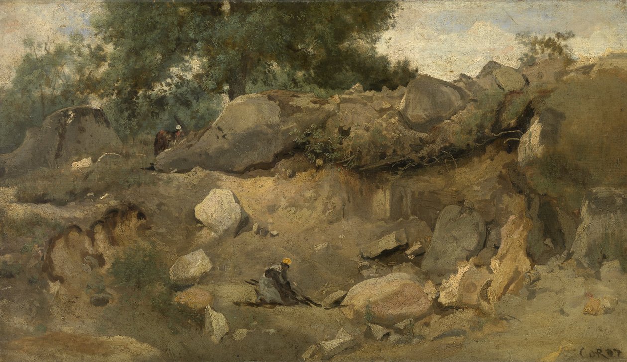 Kopalnia kamienia Chaise-Marie w Fontainebleau autorstwa Jean Baptiste Camille Corot