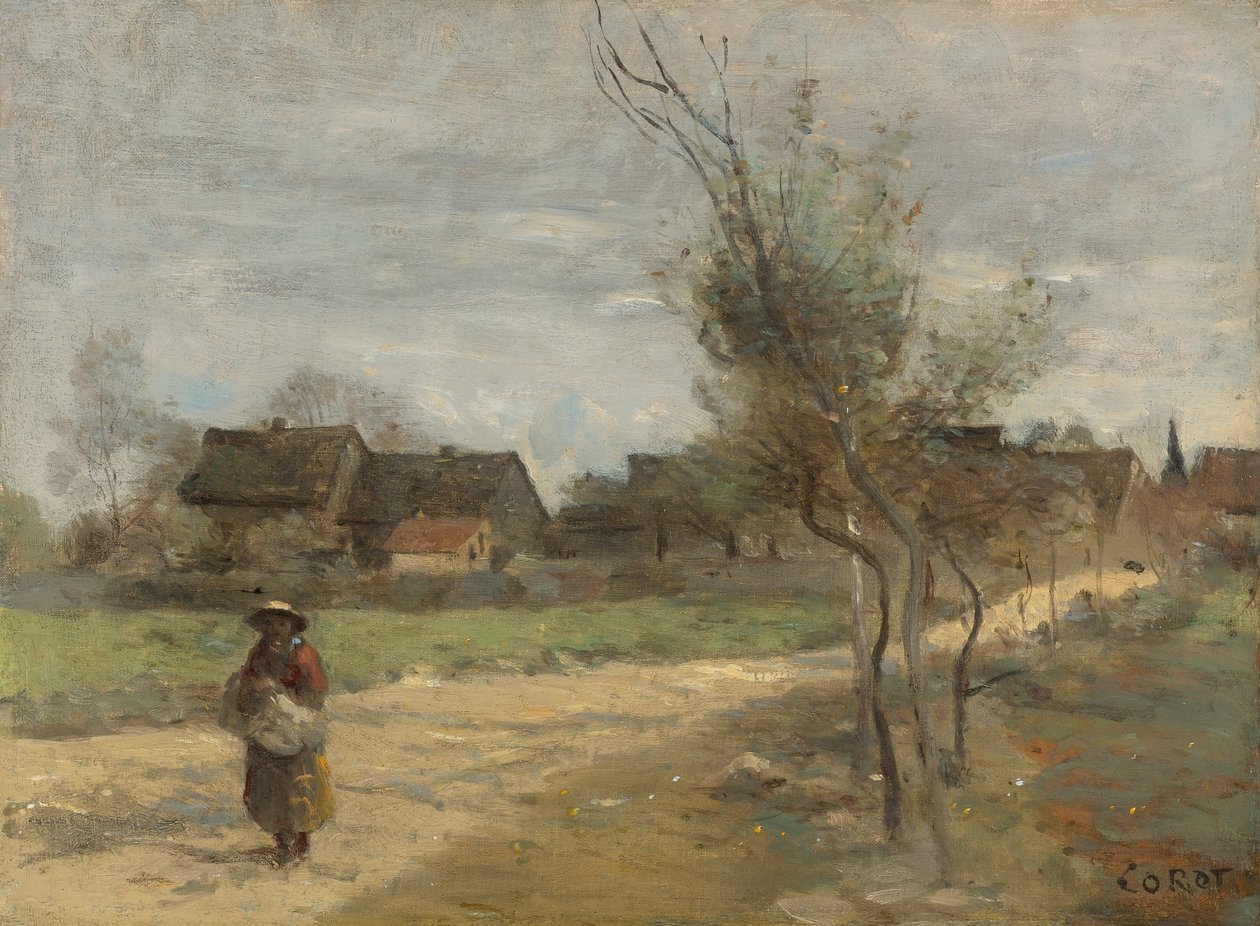 Chłopka na drodze z widokiem na wieś autorstwa Jean Baptiste Camille Corot