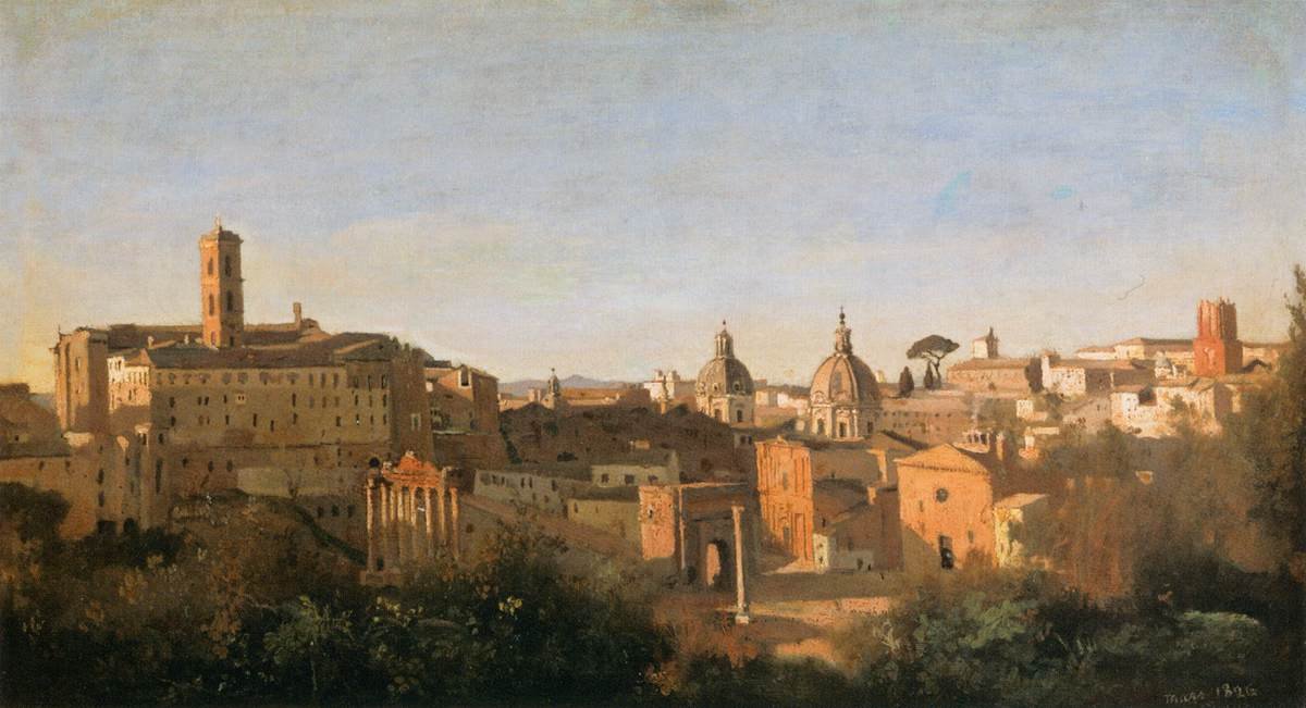 Forum widziane z ogrodów Farnese autorstwa Jean Baptiste Camille Corot