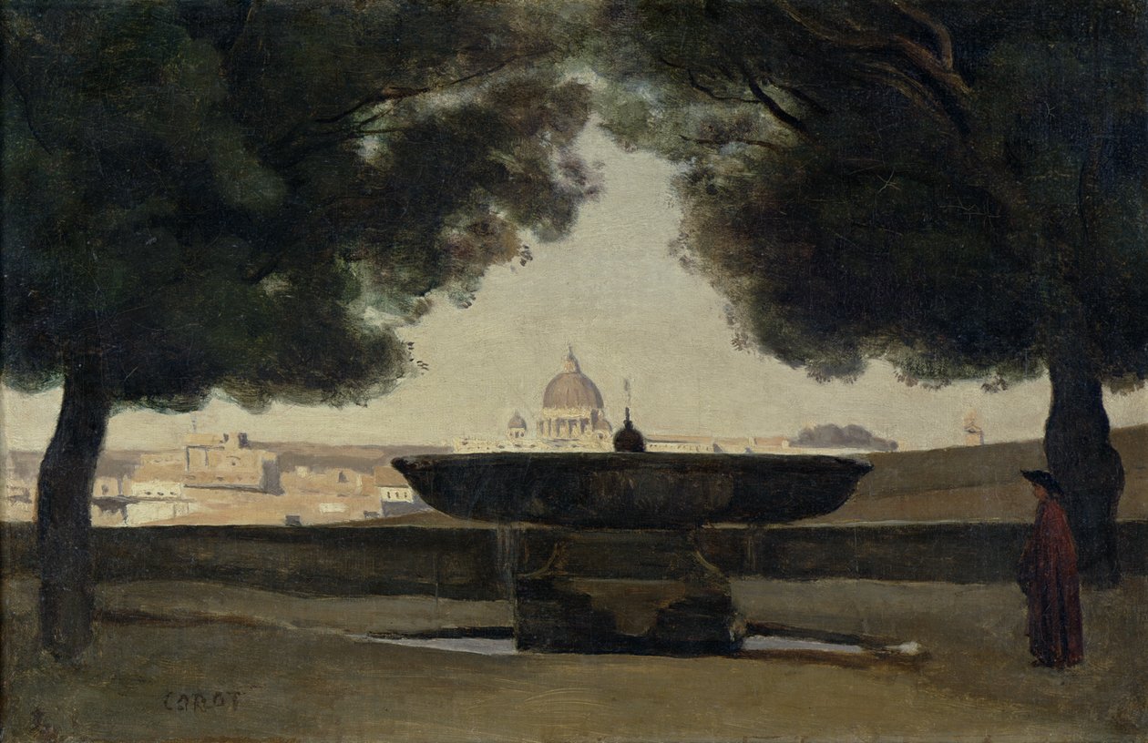 Fontanna Akademii Francuskiej w Rzymie, 1826-27 autorstwa Jean Baptiste Camille Corot
