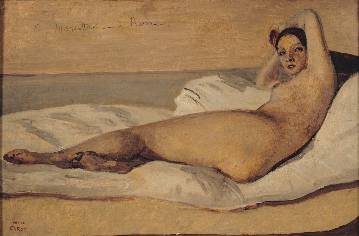 Odaliska rzymska (Marietta) 1843 (olej i ołówek na papierze) autorstwa Jean Baptiste Camille Corot