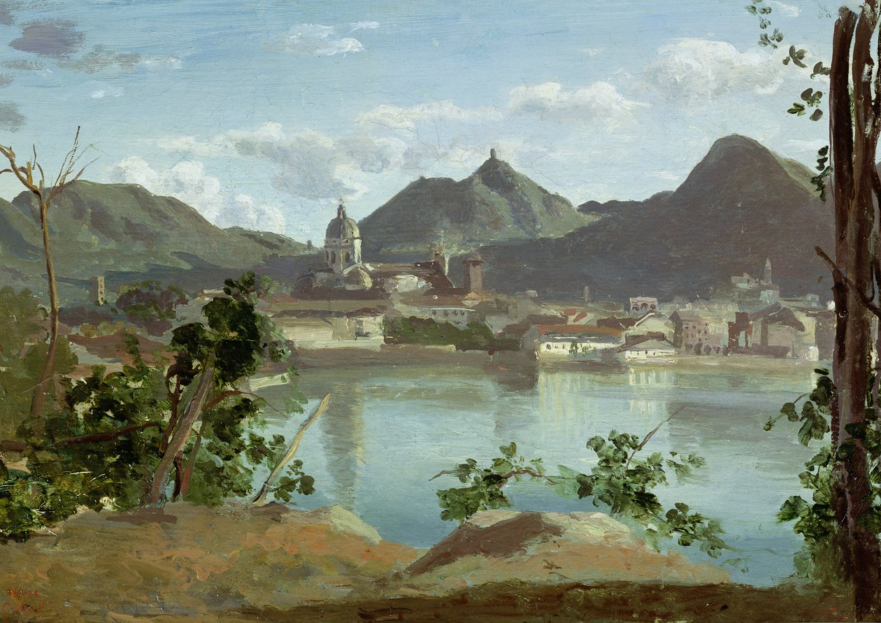 Miasto i jezioro Como, 1834 autorstwa Jean Baptiste Camille Corot