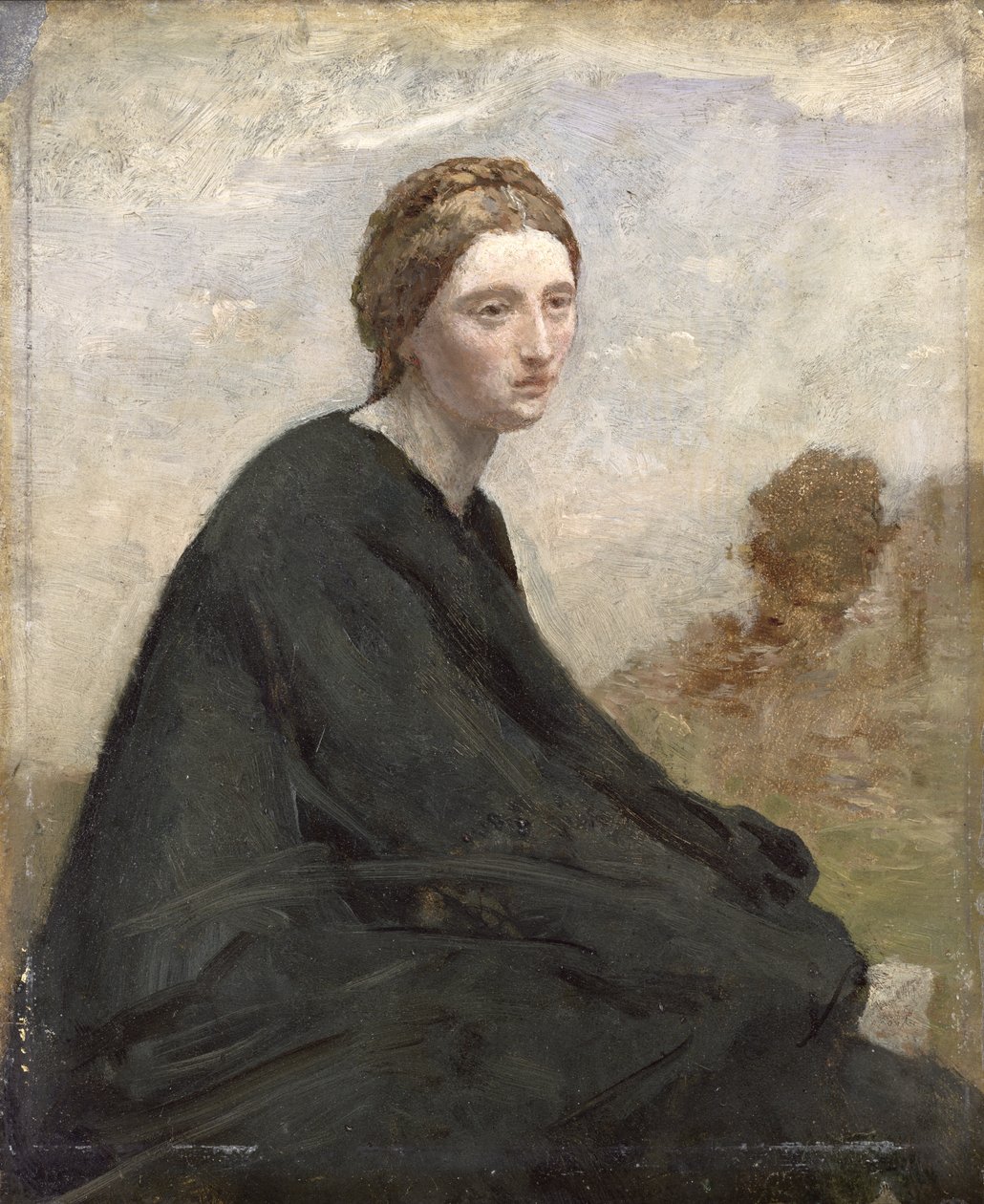 Rozmyślająca dziewczyna, ok. 1857 (olej na cynku) autorstwa Jean Baptiste Camille Corot