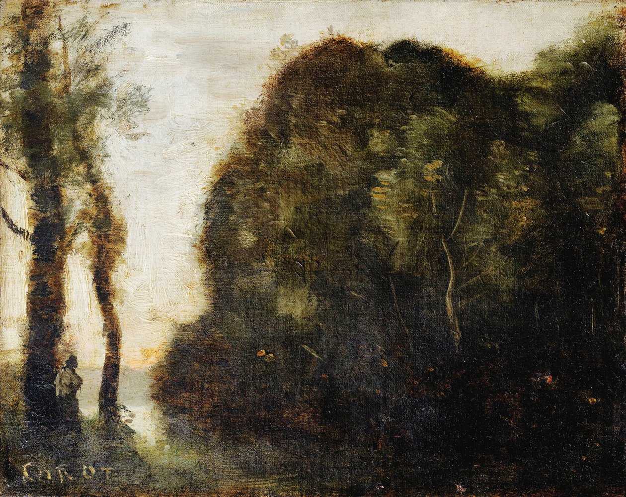 Drzewa o zachodzie słońca autorstwa Jean Baptiste Camille Corot