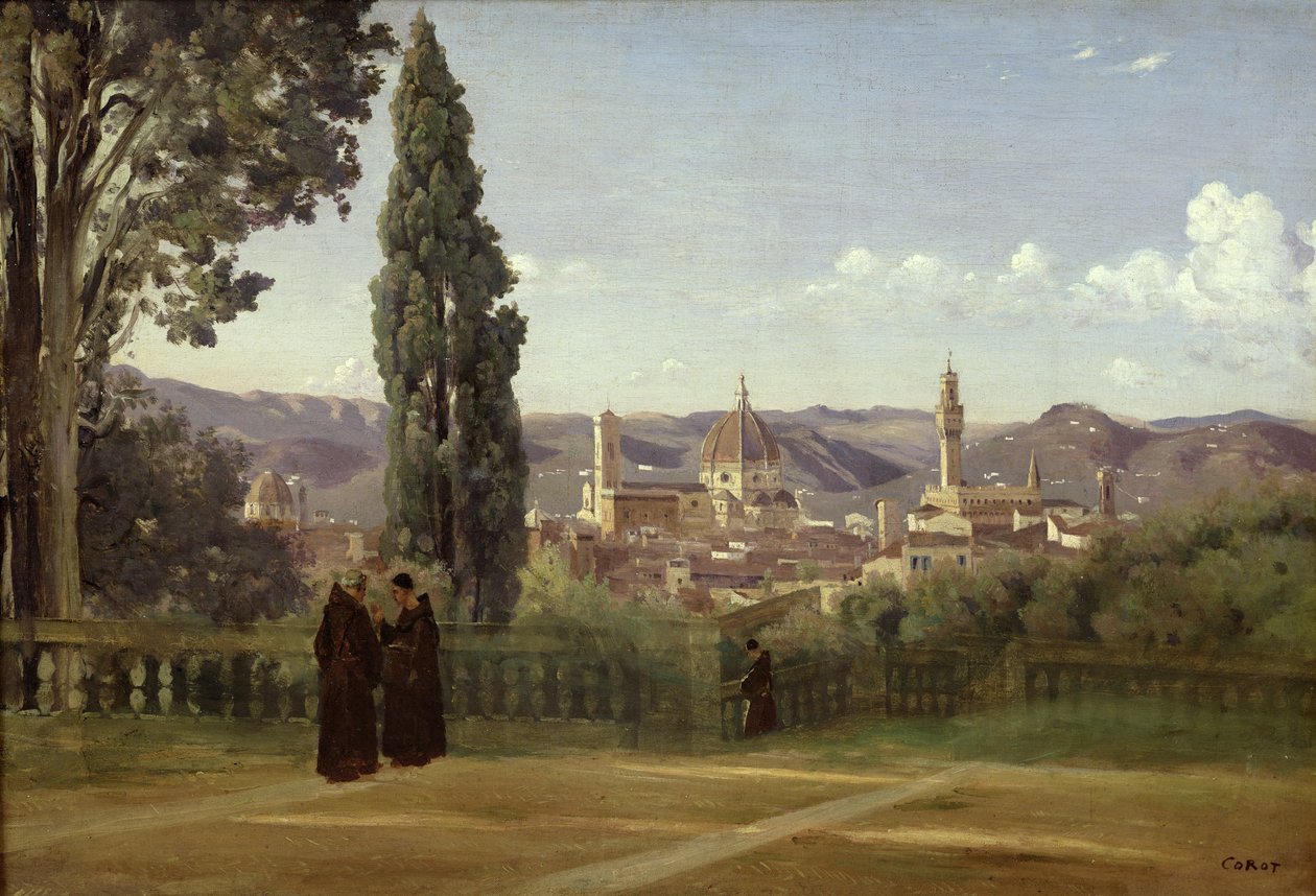 Widok na Florencję z Ogrodów Boboli, ok. 1834-36 r. autorstwa Jean Baptiste Camille Corot