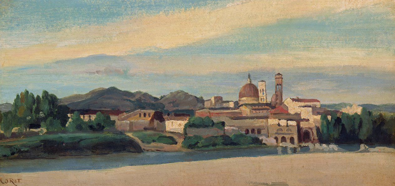 Widok na włoską wioskę (olej) autorstwa Jean Baptiste Camille Corot