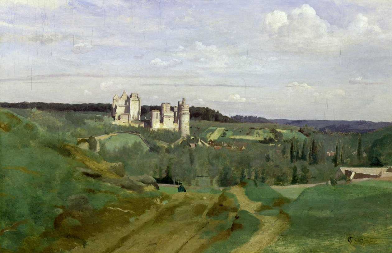 Widok na Chateau de Pierrefonds, ok. 1840-45 autorstwa Jean Baptiste Camille Corot