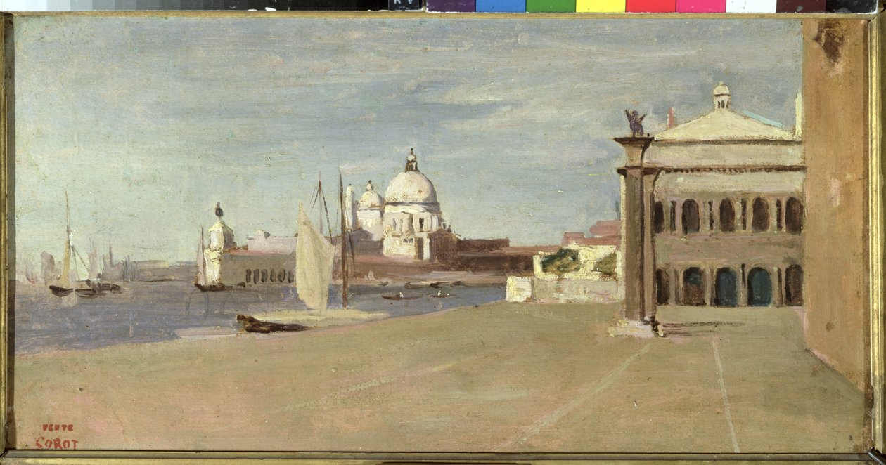 Widok na Canal Grande, Wenecja, z Riva degli Schiavone, 1828 (olej na papierze nałożony na płótno) autorstwa Jean Baptiste Camille Corot